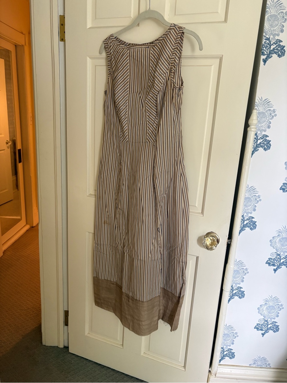 Philosophy di Alberta Ferretti Beige and White Striped Sleeveless Maxi Dress